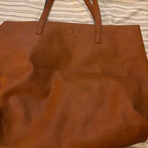 classic brown faux leather tote bag